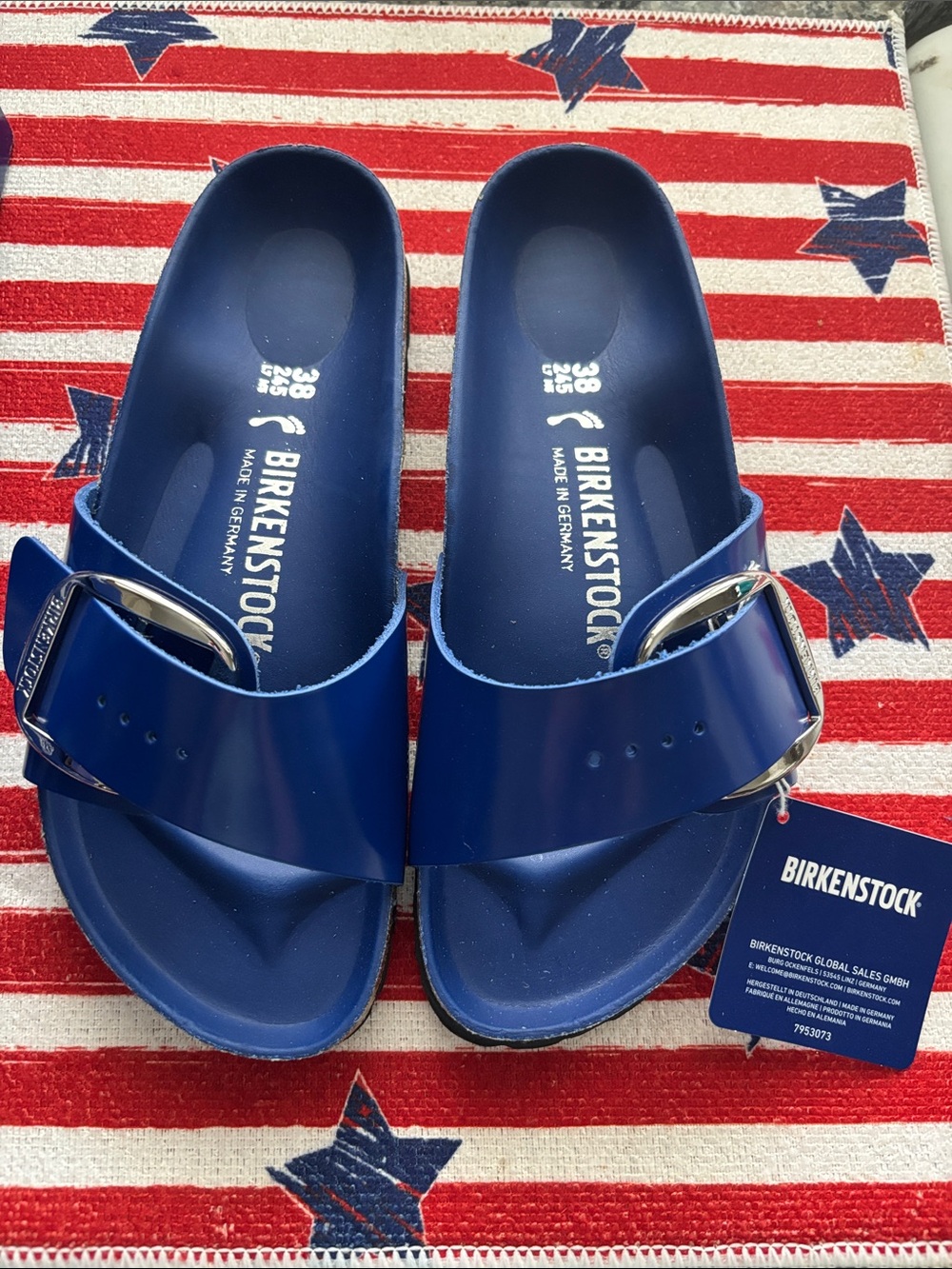 Birkenstock Madrid big buckle high shine cobalt size 38